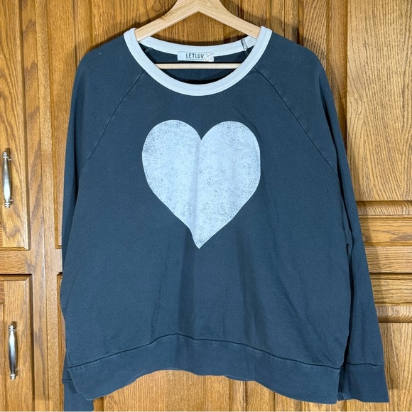 Letluv Sweaters - Anthropologie Women's Gray Ringer Sweatshirt Lg White Heart Sz XXL Vintage Insp